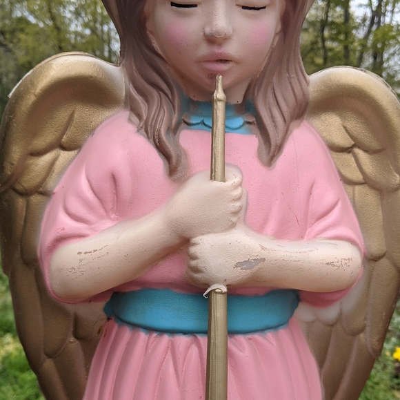 Vintage TPI Blow Mold Angels Choir With Horn/Trumpet pink dress WORKING Lights - Picture 5 of 15